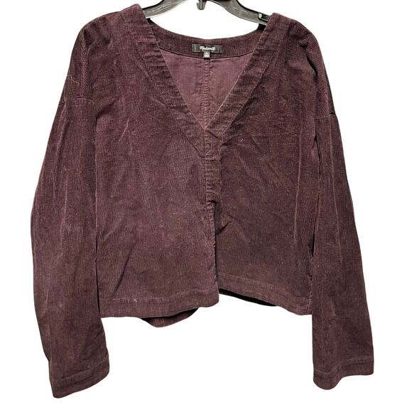 Madewell Tops - MADEWELL waffle corduroy v neck raisin brown purple pullover boxy blouse sz XL